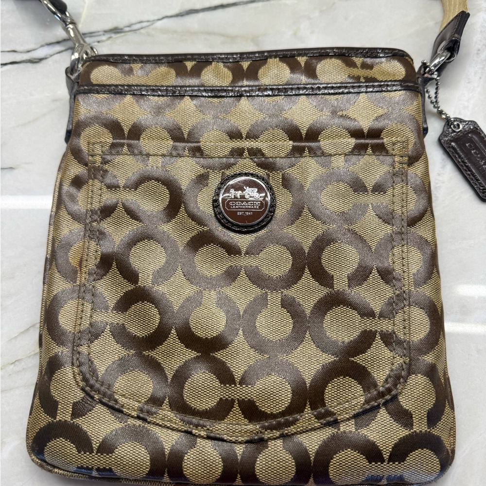 Coach Signature Brown and Tan Crossbody Bag